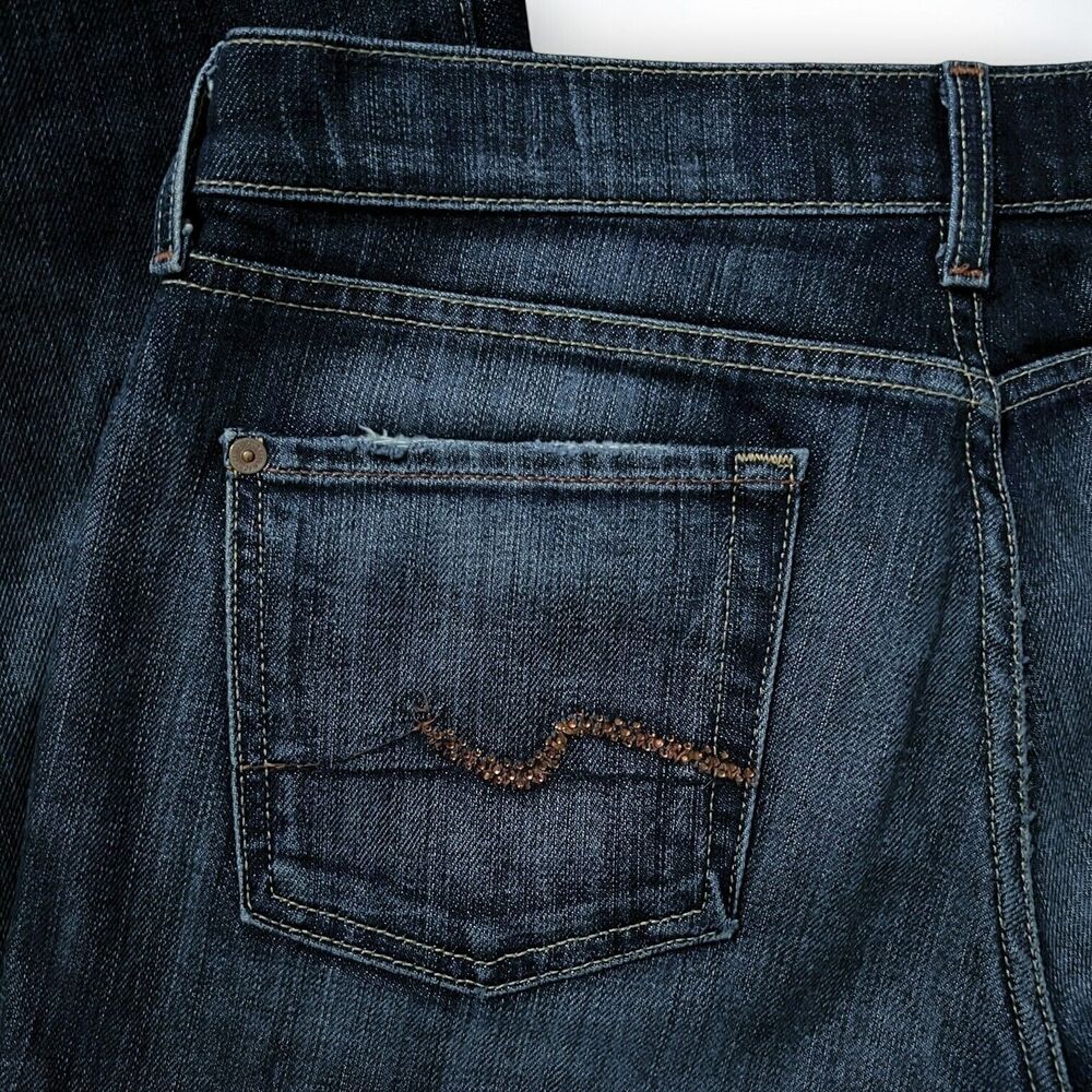 7 For All Mankind Bootcut Denim Jeans Bling Rhinestone Back Pockets Womens Sz 30 - Picture 7 of 14